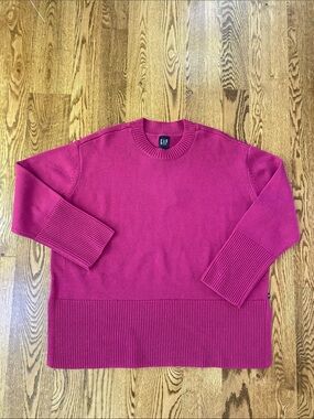 NWT GAP womens festival fuchsia pink 100% cotton sweater XL boxy ribbed hem